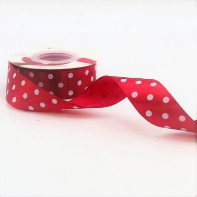 Лента атласная сатин 2.5 см*25 Y Горох бордовый 560-25/33