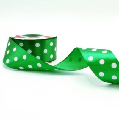 Лента атласная сатин 3.8 см*25 Y Горох зеленый 560-38/76