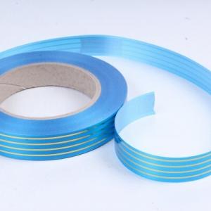 Лента полипропиленовая с золотой полосой 2 см*50 ярд Многополоска синяя 561215с