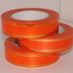 Лента полипропиленовая с золотой полосой 3 см*50 ярд Классика оранжевый 560068о