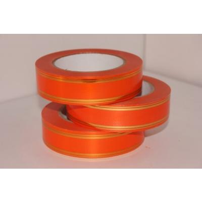Лента полипропиленовая с золотой полосой 3 см*50 ярд Классика оранжевый 560068о