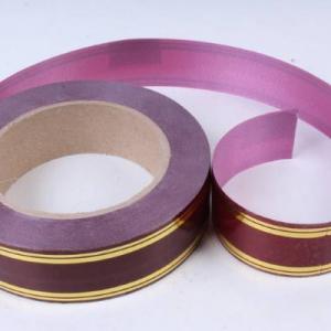 Лента полипропиленовая с золотой полосой 3 см*50 ярд Классика (полосы по краю) Бордовый A345