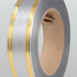 Лента полипропиленовая с золотой полосой 3 см*50 ярд Классика серый 560068сер