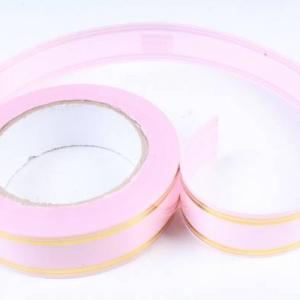 Лента полипропиленовая с золотой полосой 3 см*50 ярд Розовый 5600684