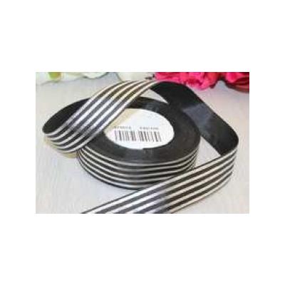 Лента репсовая 25 мм*25 Y Полоса серебряная черная F80/100