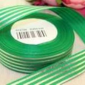 Лента репсовая 25 мм*25 Y Полоса серебряная зеленая D360/100