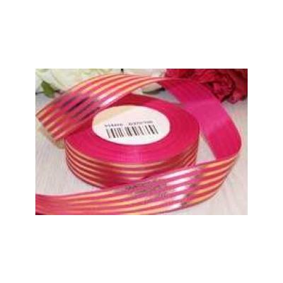 Лента репсовая 25 мм*25 Y Полоса золотая розовая D370/100