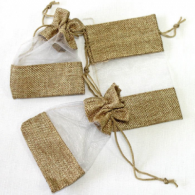 Мешочек подарочный лен искусственный 20*30 см Однотонный с прозрачной вставкой 535814