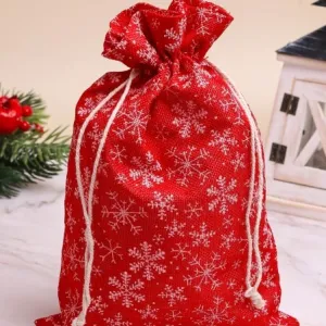 Мешок холщовый 20*30 см Снежинки белые красный 621903