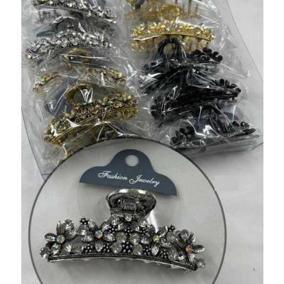 Металлическая заколка-краб для волос со стразами 8 см (Цена за штуку) 130716