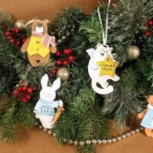 Набор деревянных елочных украшений 5 шт Новогодний 15467