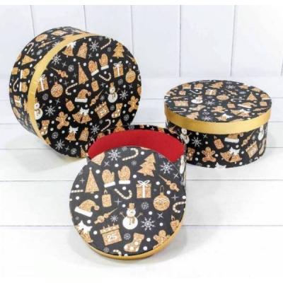 Набор новогодних подарочных коробок 3 в 1 круг 25.5*11.5 см Новогодний черный 442079
