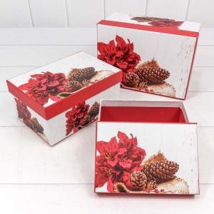 Набор новогодних подарочных коробок 3 в 1 прямоугольник 22*15*11.5 см Шишки 443520