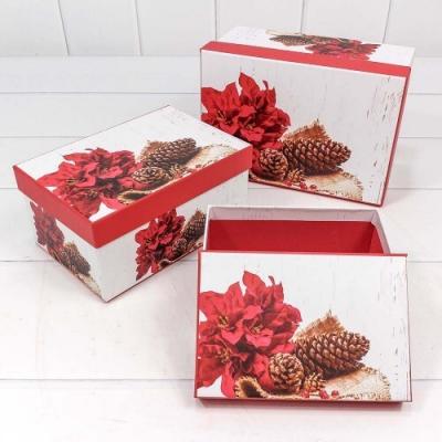 Набор новогодних подарочных коробок 3 в 1 прямоугольник 22*15*11.5 см Шишки 443520