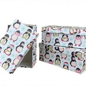 Набор новогодних подарочных коробок 3 в 1 прямоугольник 23*16*9.5 см Пингвины 530044
