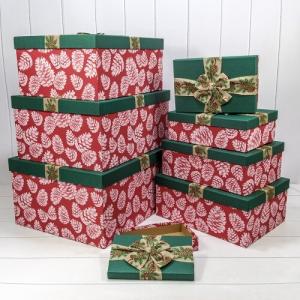 Набор новогодних подарочных коробок 8 в 1 прямоульник 53*43*26 см Шишки с бантом 441629