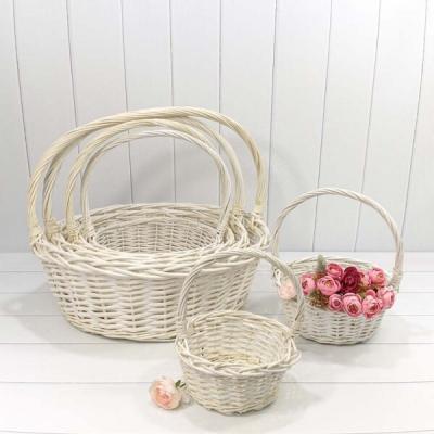 Набор плетеных корзин 6 шт (ива) Круг 49*19/52 см С ручкой белый 441081