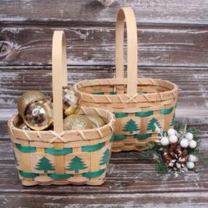 Набор плетеных корзин из 2 шт (секвойя) 23.5*18.5*13/30 см Натуральный/зеленый 566388