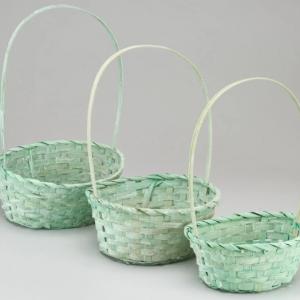 Набор плетеных корзин из 3 шт (бамбук) 27*21*H10/38 см Светло-зеленый 50046