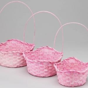 Набор плетеных корзин из 3 шт (бамбук) D24*H9*11.5*HH35 см Розовый 50048