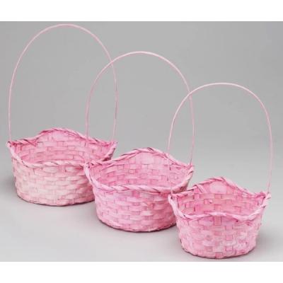 Набор плетеных корзин из 3 шт (бамбук) D24*H9*11.5*HH35 см Розовый 50048
