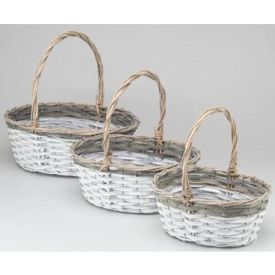 Набор плетеных корзин из 3 шт (ива) 39*30*15*37 см Серый с белым 50054