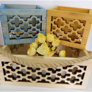 Набор ящиков деревянных 3 в 1 Узор №1 орех и голубой 230933