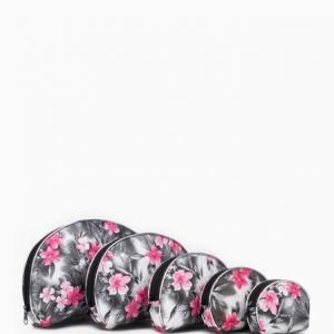 Набор женских косметичек 5 в 1 на молниях, с принтом «Тропики» чёрный/серый 577300