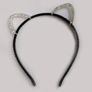 Ободок чёрный Кошачьи ушки со стразами 14057