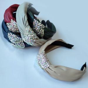 Ободок для волос Узел со стразами (4 см) Кожа 14045