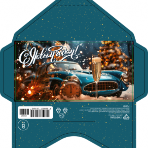 Открытка-конверт 16.8*8.3 см Машины, шампанское, часы 539051