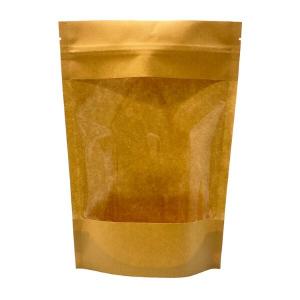 Пакет крафт дой-пак с зип-локом и окном 14 см 40 г/м2 13.5х22.5+(3.5+3.5) см 50 шт