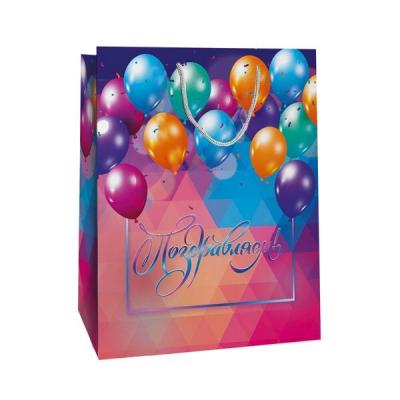 Пакет ламинированный подарочный бумажный 18х23х10 см Шарики 60010