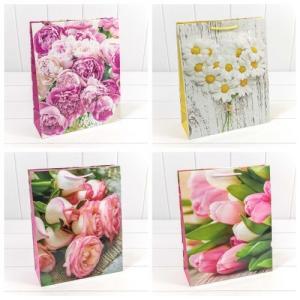 Пакет ламинированный подарочный бумажный 26х32х10 см Цветы 44787