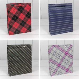 Пакет ламинированный подарочный бумажный 26х32х10 см Клетка и полоска 44656