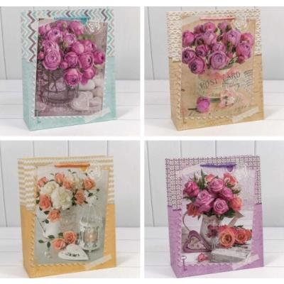 Пакет ламинированный подарочный бумажный матовый 26х32х10 см Цветы 44058