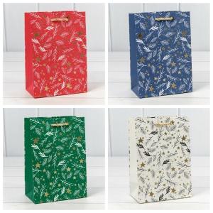 Пакет подарочный новогодний бумажный 14х20х8 см Новый год (микс) 443527