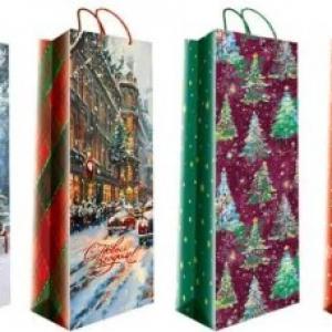 Пакет подарочный новогодний бумажный 14х35х11 см 52142
