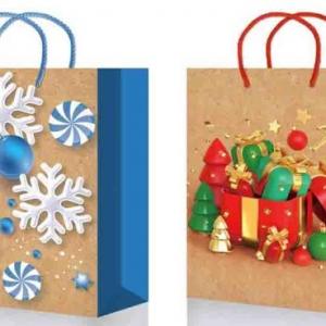 Пакет подарочный новогодний бумажный 18х23х10 см Микс 52815