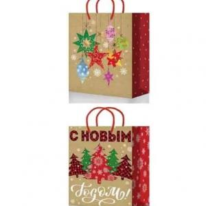 Пакет подарочный новогодний бумажный 18х23х10 см Микс 52851