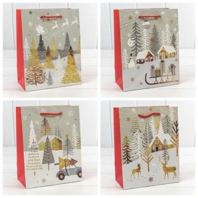 Пакет подарочный новогодний бумажный 18х23х10 см Новый год (микс) 447639