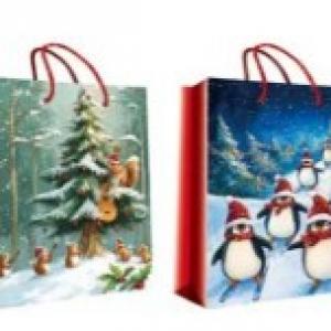 Пакет подарочный новогодний бумажный 26х32х10 см 52386