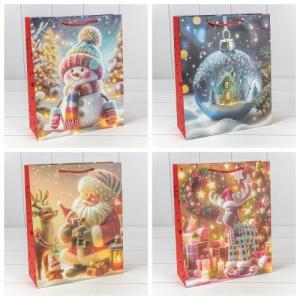 Пакет подарочный новогодний бумажный 26х32х10 см Новый год (микс) 445730