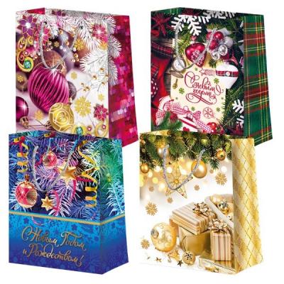 Пакет подарочный новогодний бумажный 26х32х13 см Новый год (микс) 60008