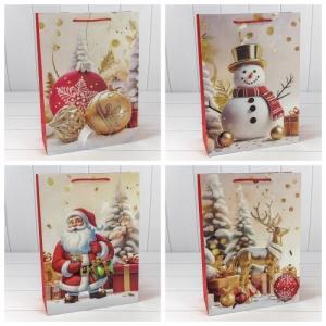 Пакет подарочный новогодний бумажный 30х41.5х12 см Новый год (микс) 445716