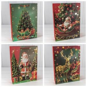 Пакет подарочный новогодний бумажный 30х41.5х12 см Новый год (микс) 445718