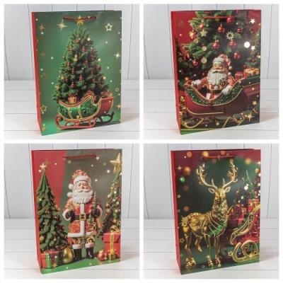 Пакет подарочный новогодний бумажный 30х41.5х12 см Новый год (микс) 445718