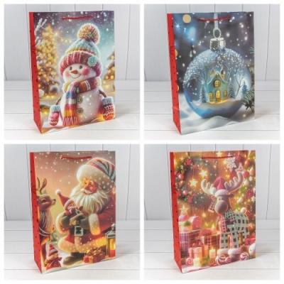 Пакет подарочный новогодний бумажный 30х41.5х12 см Новый год (микс) 445729