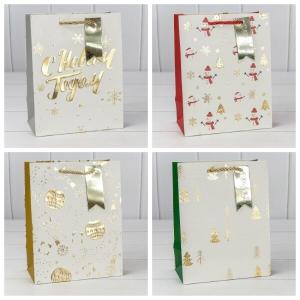 Пакет подарочный новогодний бумажный с тиснением 18х23х10 см Новый год (микс) 442525