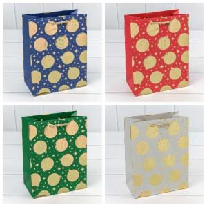 Пакет подарочный новогодний бумажный с тиснением 18х23х10 см Золотые шары 441095